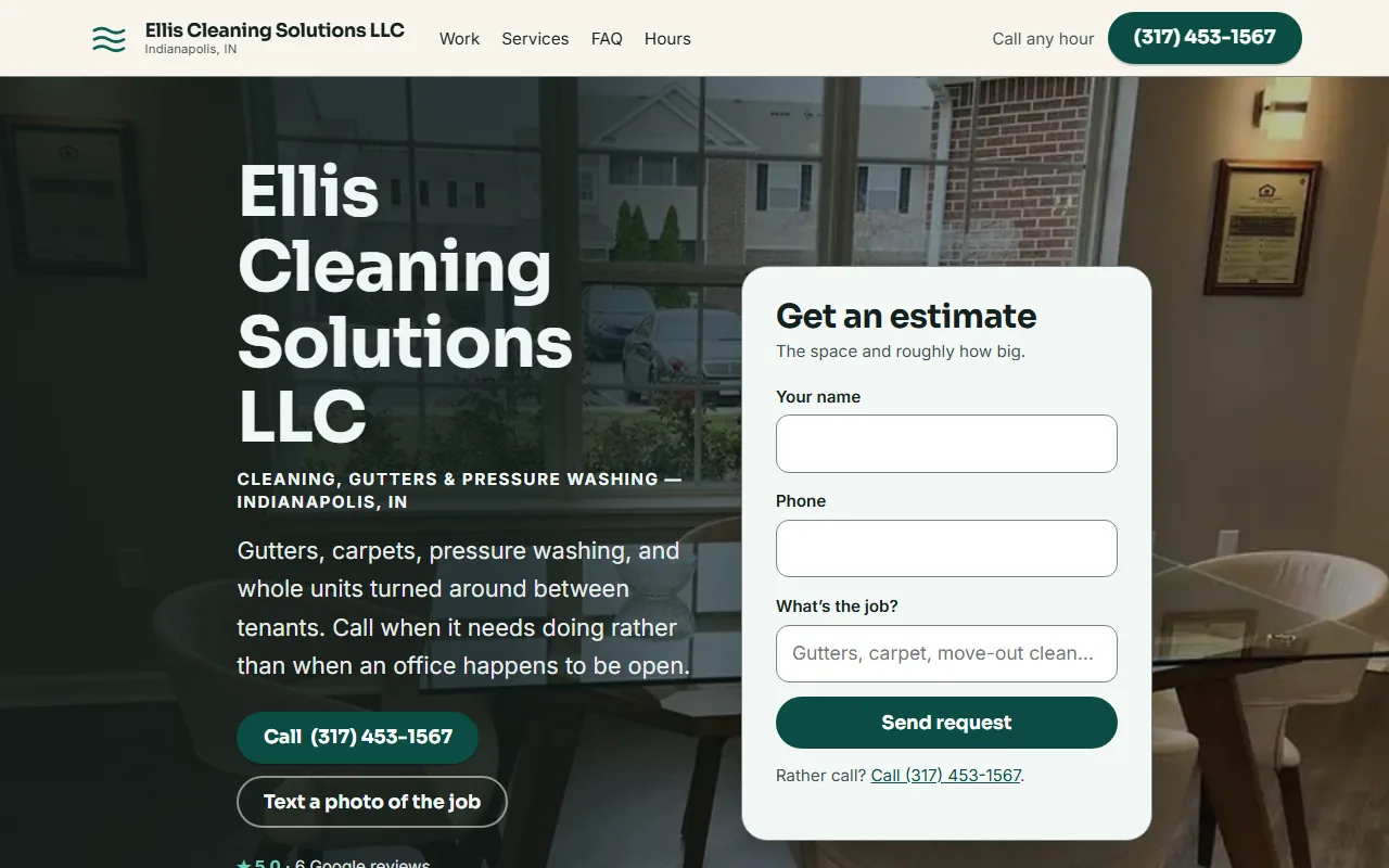 Screenshot of the Ellis Cleaning Solutions website built by Better Call Sites