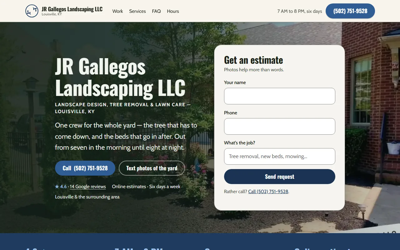 Screenshot of the JR Gallegos Landscaping website built by Better Call Sites